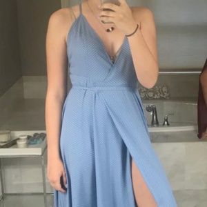 Blue and White Polkadot Maxi Dress